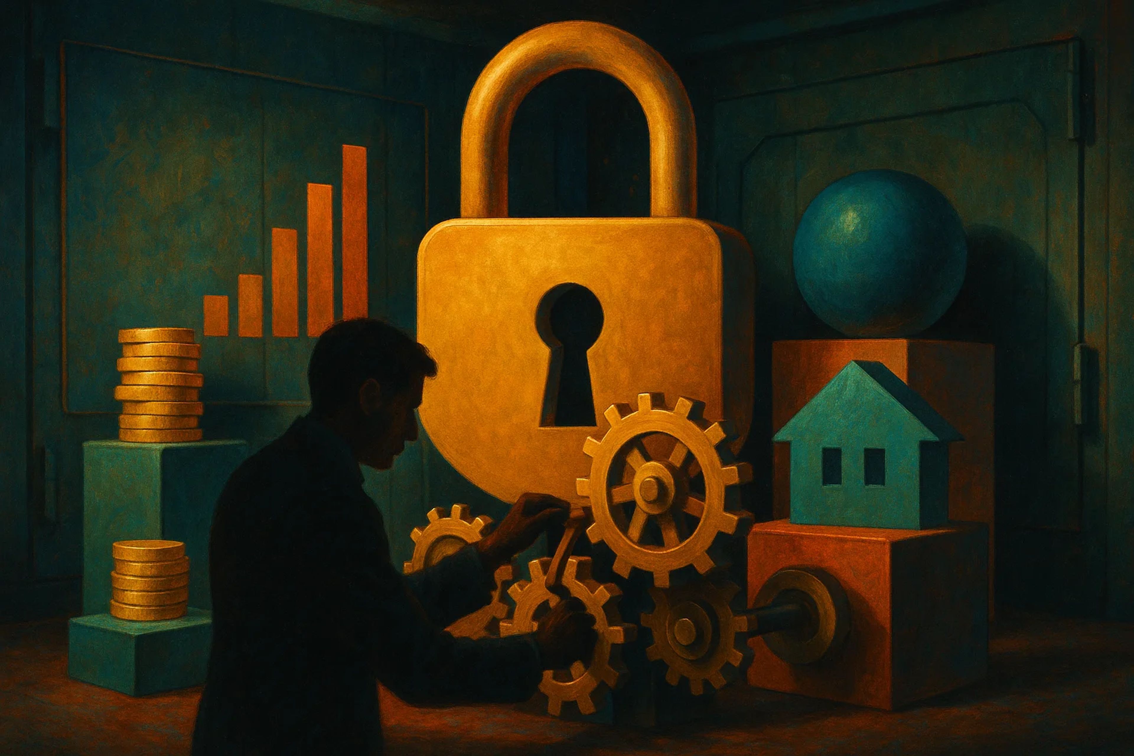 Silhouette of a person adjusting gears near a