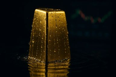 A gold bar with water droplets on its surface