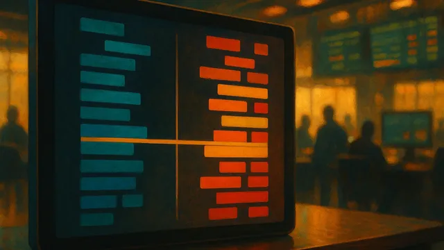A digital display with blue and red bars, set
