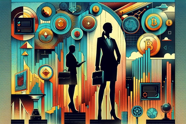 Silhouettes of two business figures against a