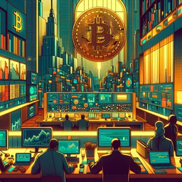 A futuristic trading room with large screens