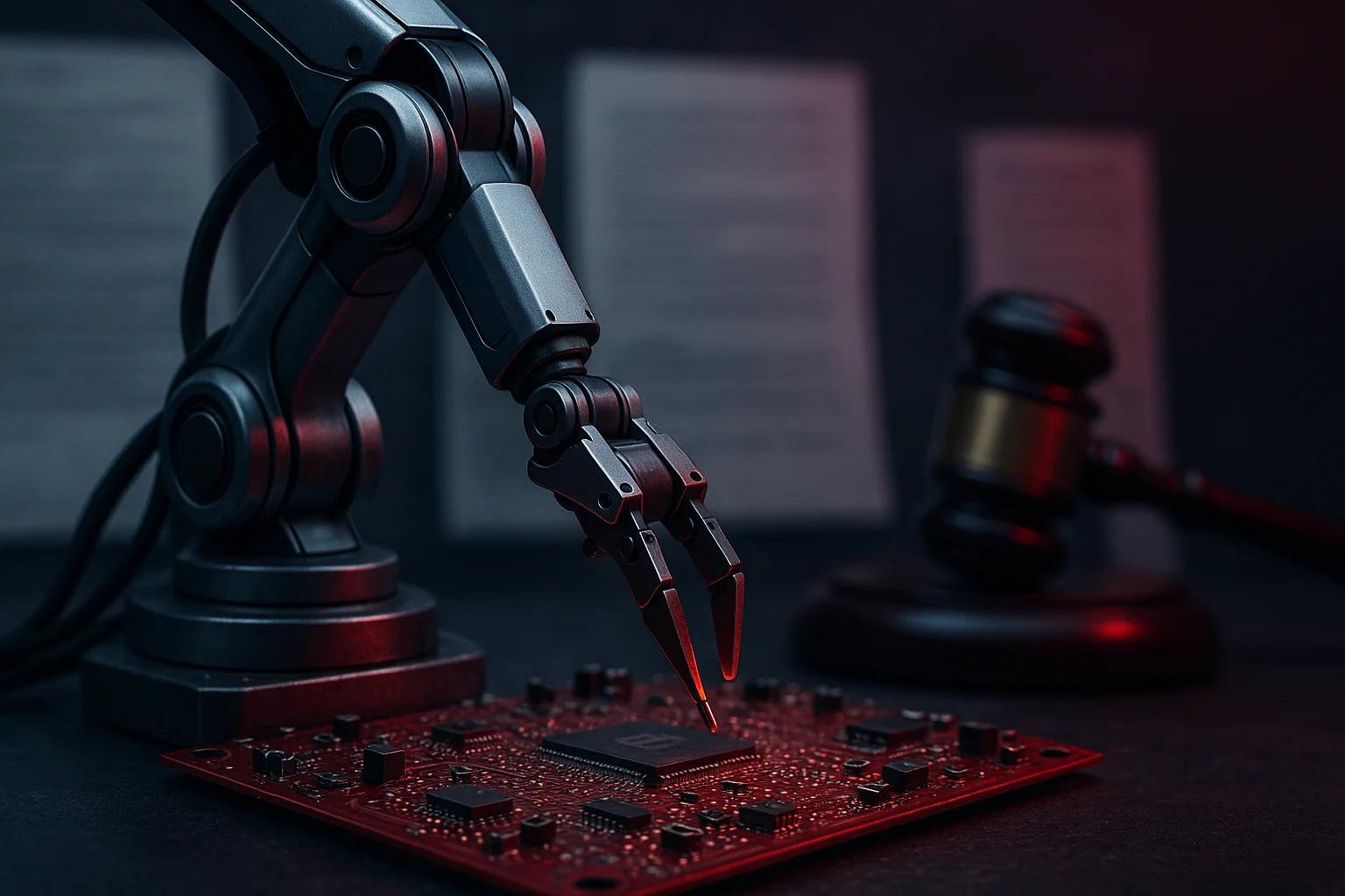 A robotic arm reaching for a microchip on a