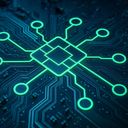 Glowing green circuit board design with a central