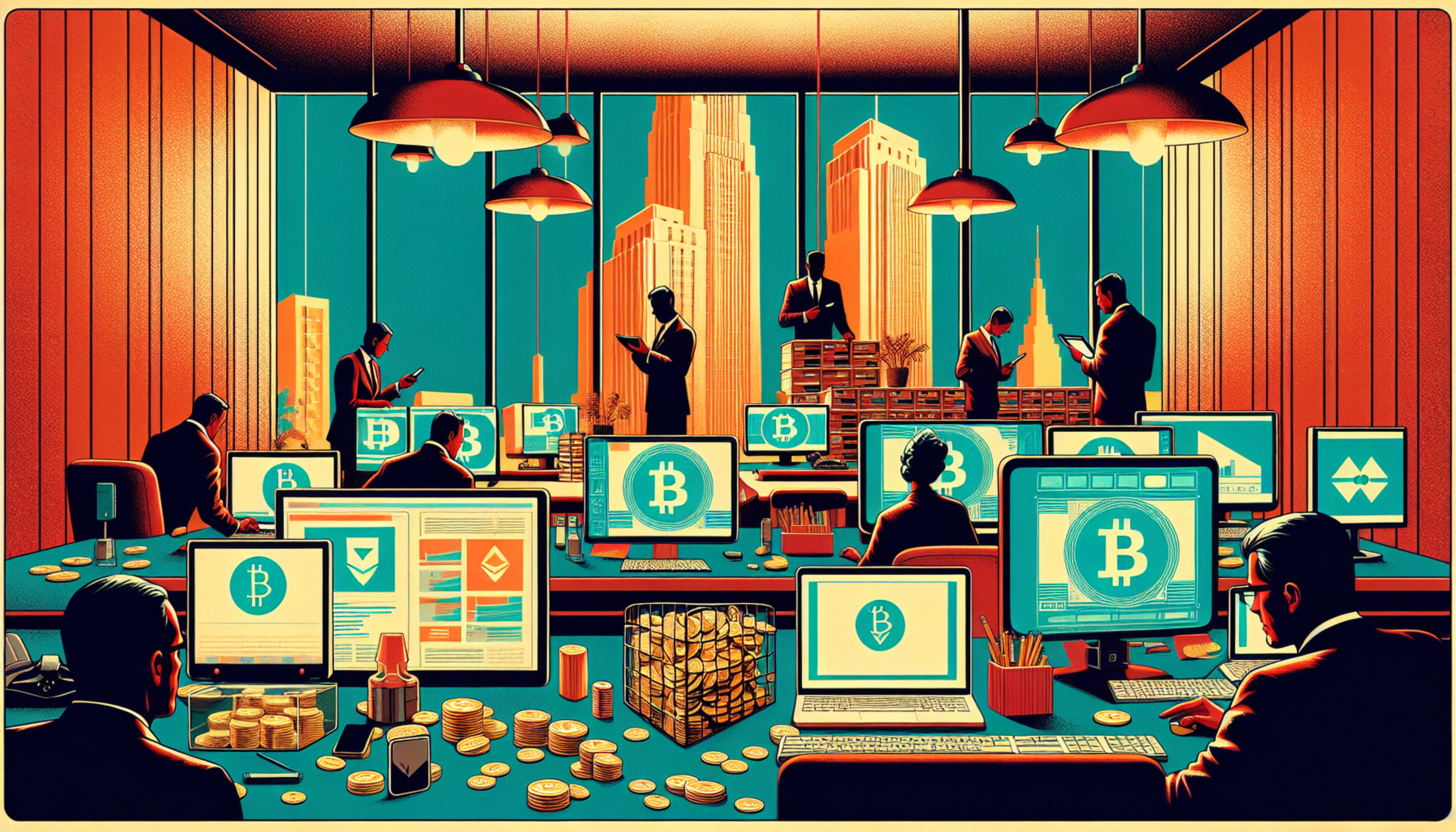 A modern office with multiple people working at