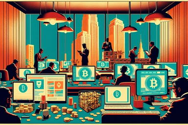 A modern office with multiple people working at