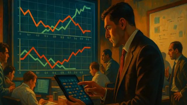A man in a suit analyzes data on a tablet in a