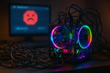 A computer setup with a colorful cooling unit and