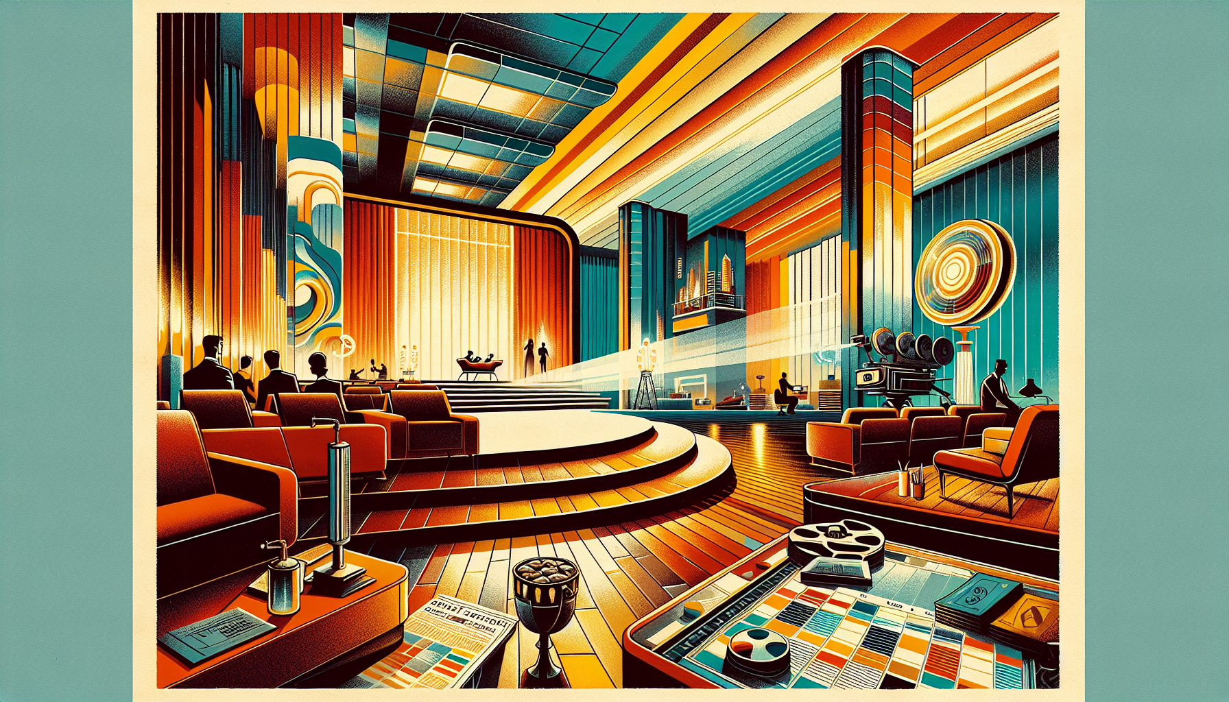 Vibrant retro interior with colorful walls and