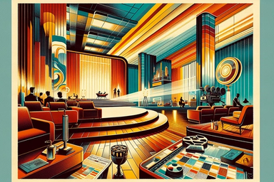 Vibrant retro interior with colorful walls and