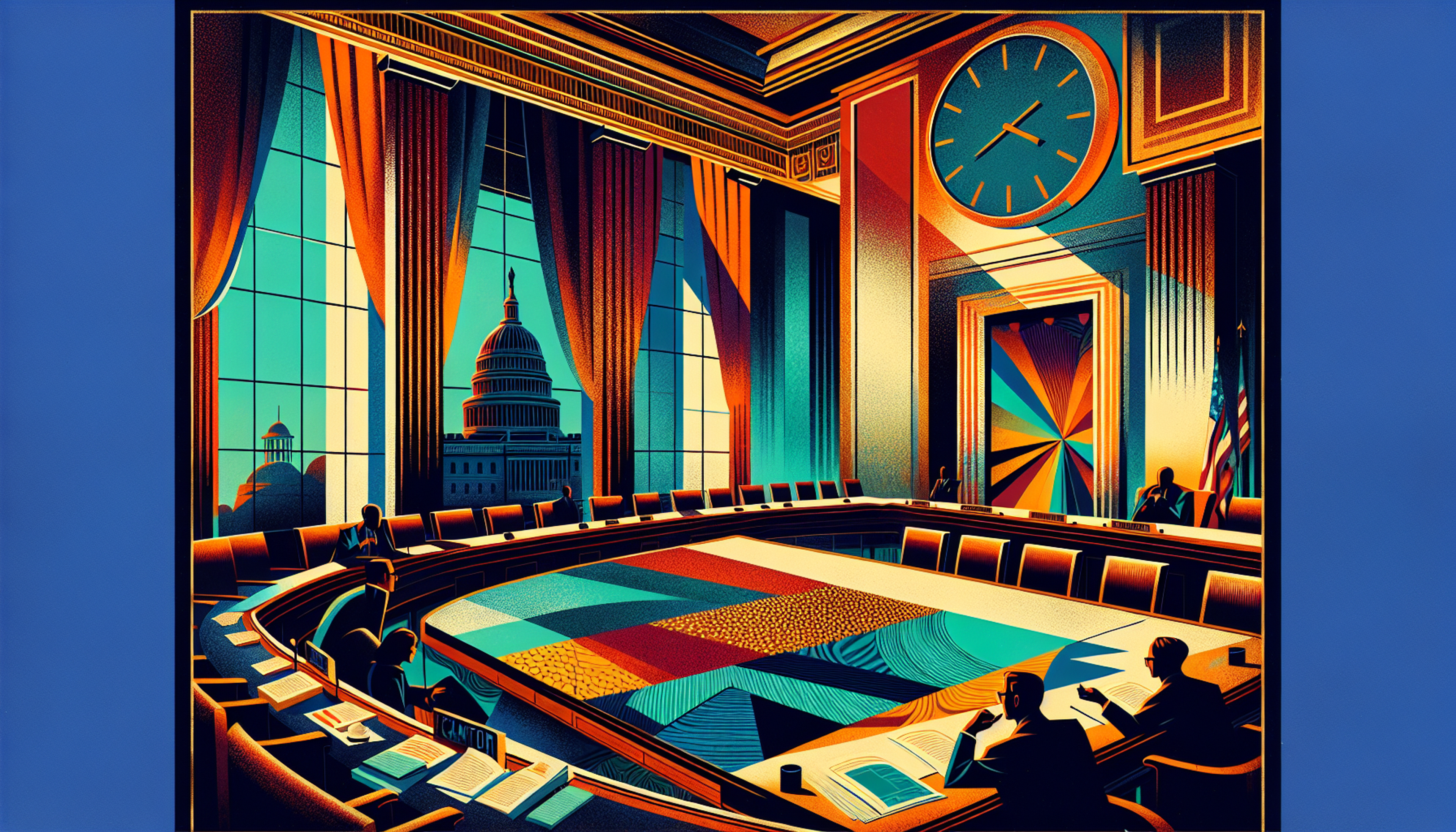 A brightly colored meeting room with a large