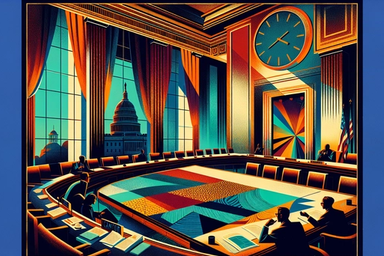 A brightly colored meeting room with a large