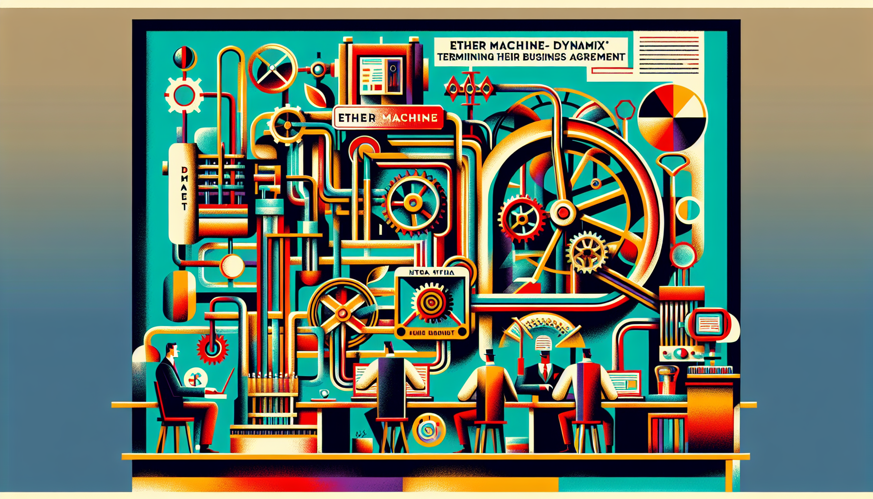 Colorful abstract machinery with gears and pipes