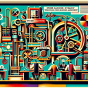 Colorful abstract machinery with gears and pipes