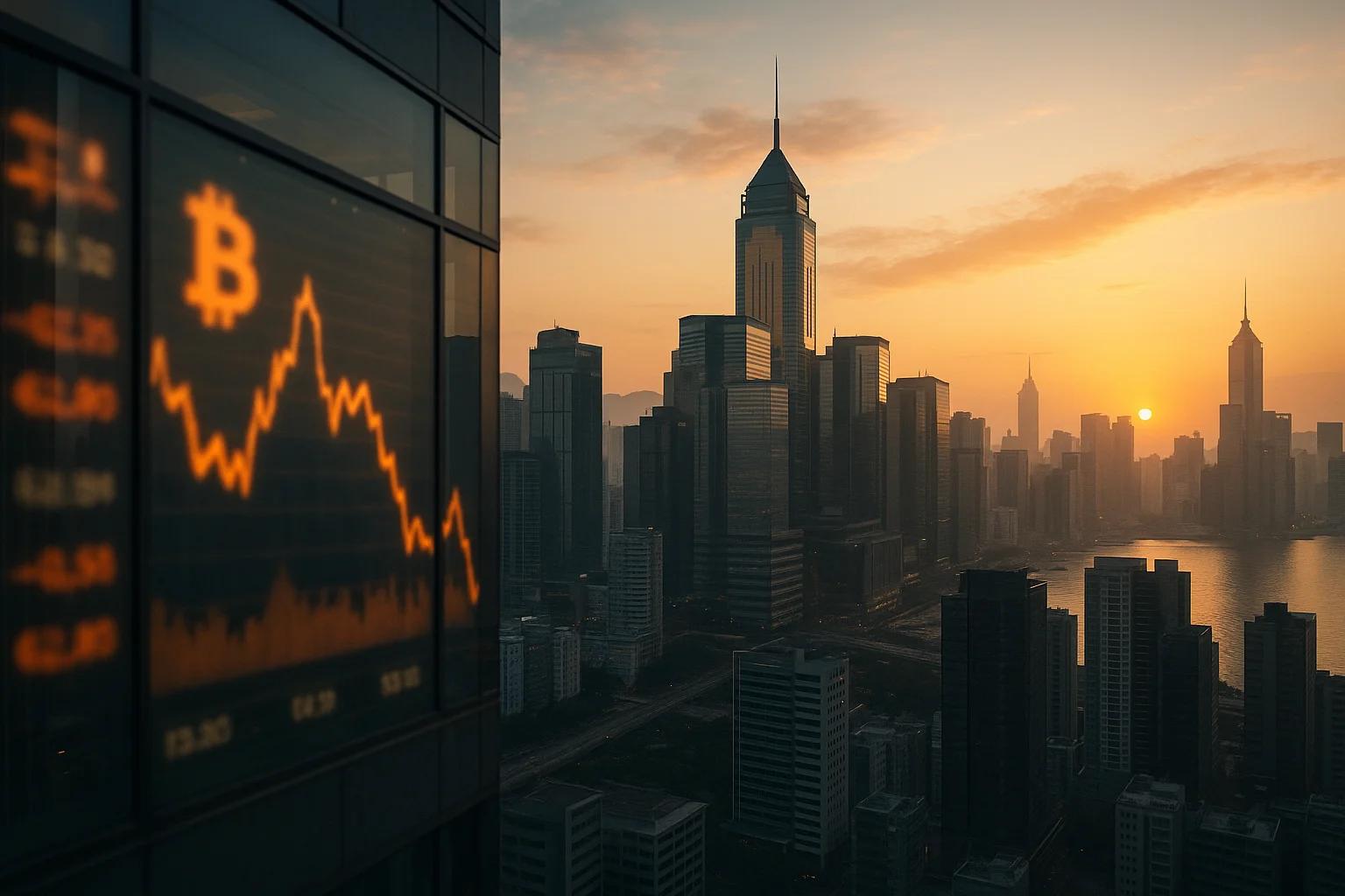 City skyline at sunset with skyscrapers and water