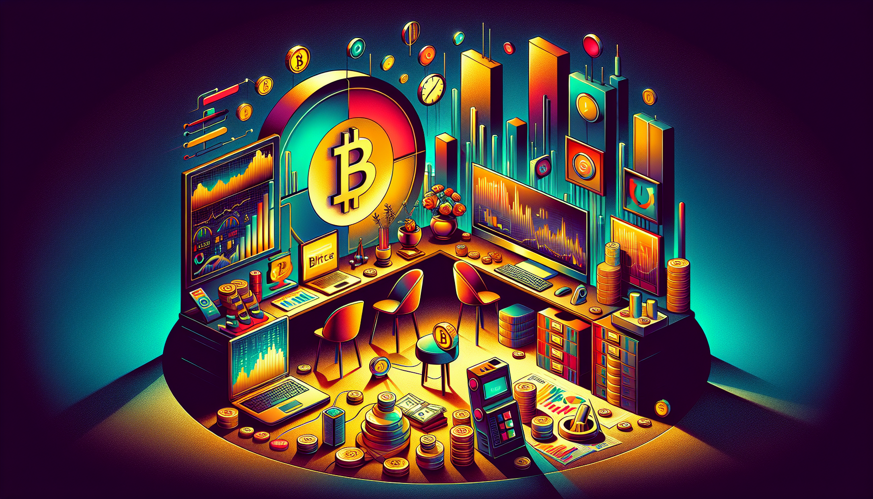 Colorful digital illustration of a cryptocurrency