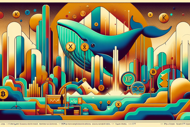 Colorful abstract scene featuring a large whale