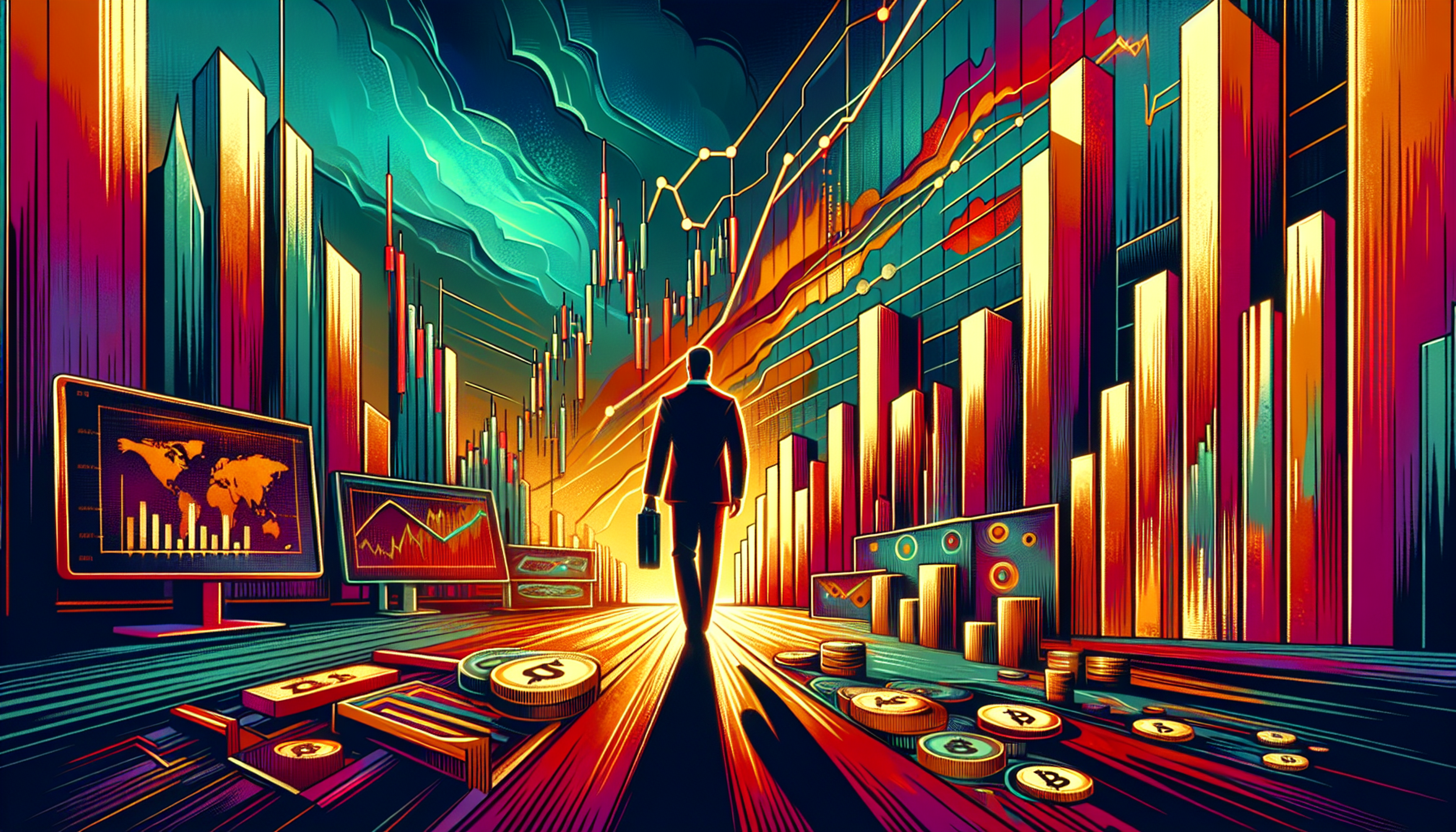 Silhouette of a businessman walking towards a