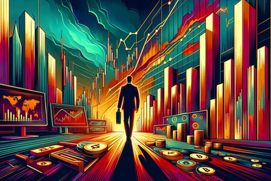 Silhouette of a businessman walking towards a