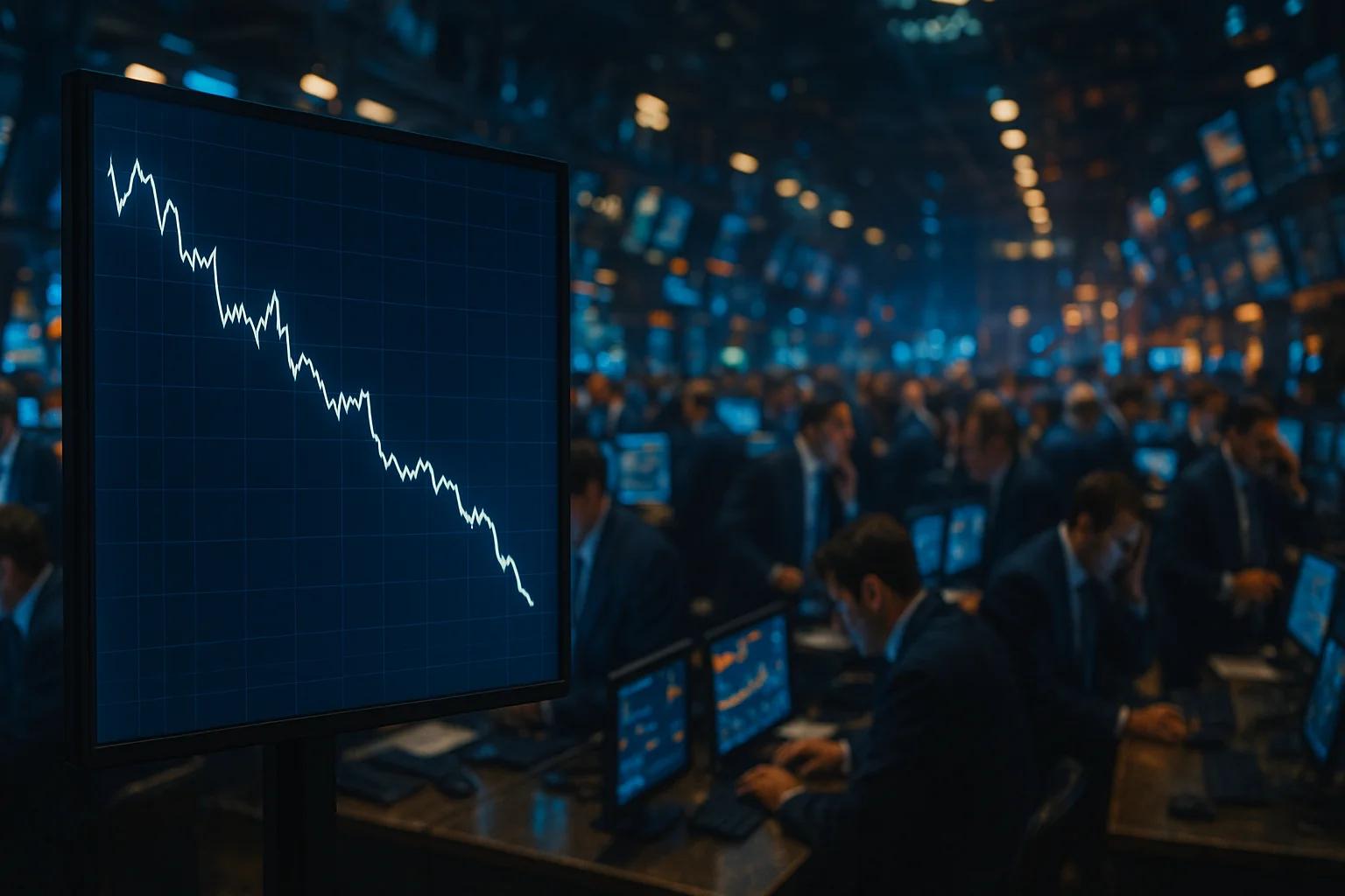 Stock market display showing a downward trend