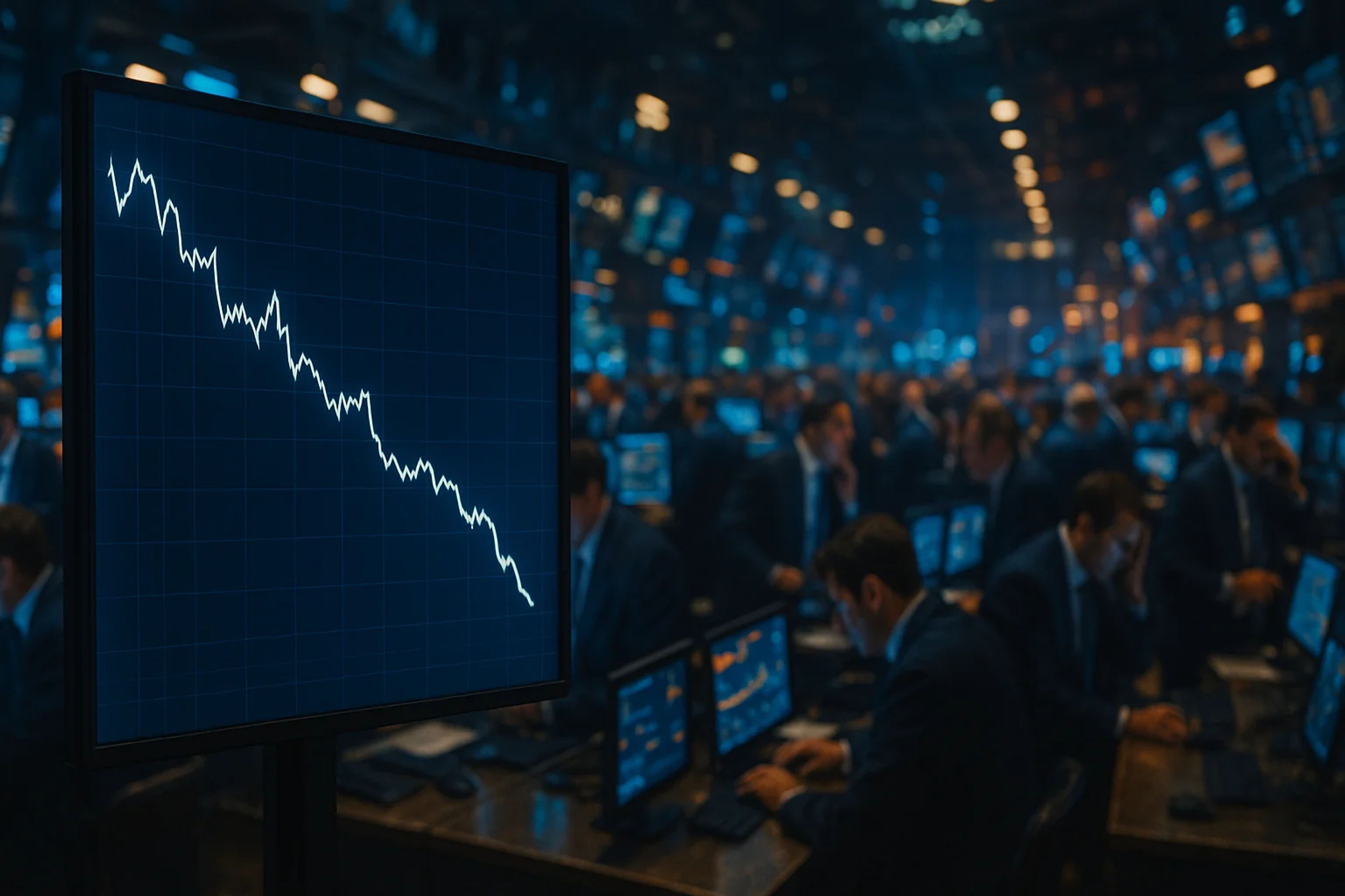 Stock market display showing a downward trend