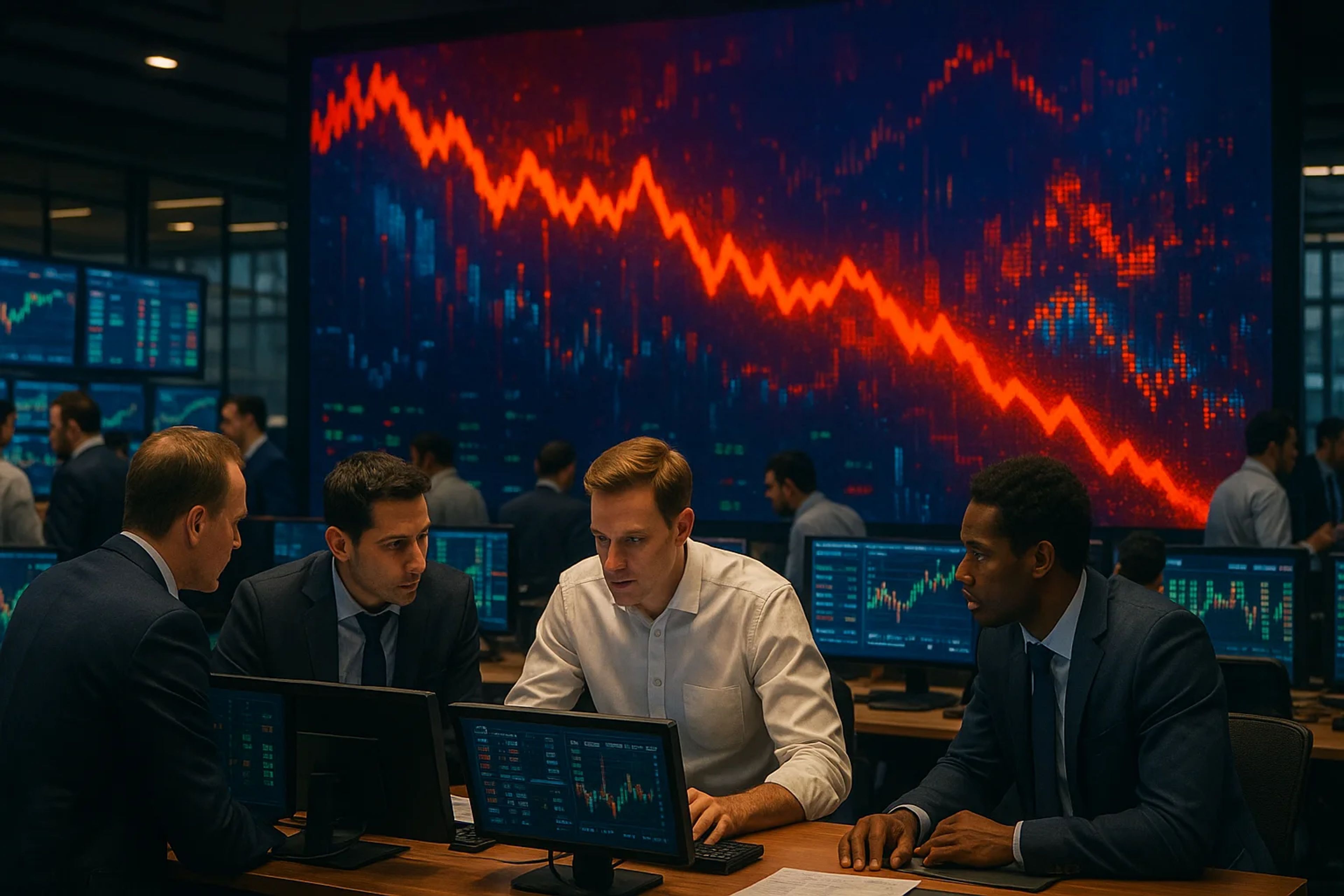 Group of professionals analyzing stock market data