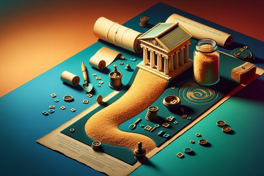 A stylized scene with a temple model, flowing