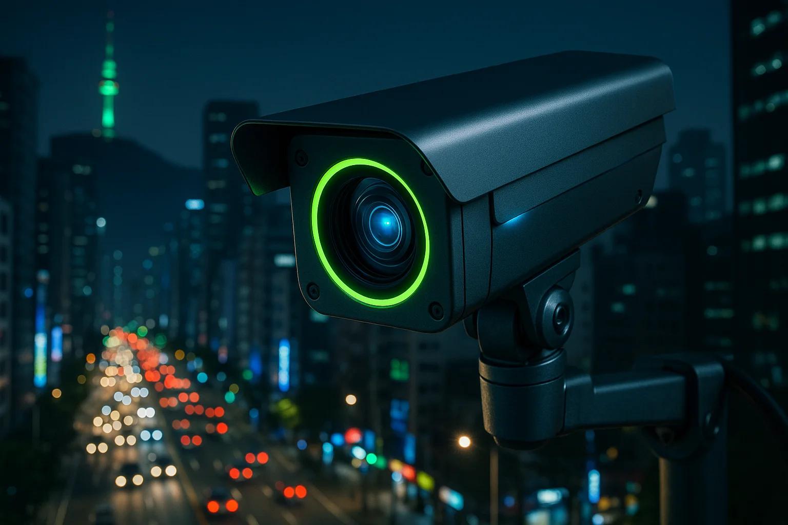 Surveillance camera overlooking a city street at