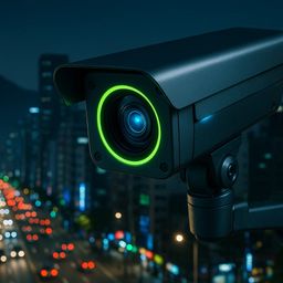 Surveillance camera overlooking a city street at