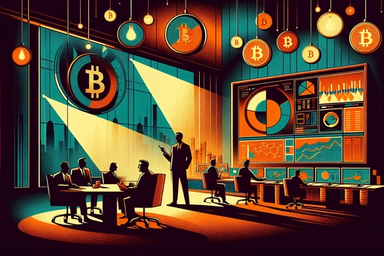 A dimly lit office with a large screen displaying