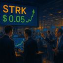 A dimly lit trading room with multiple screens