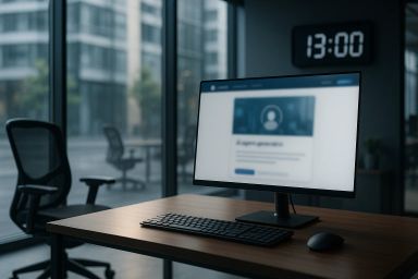 Modern office workspace with a computer monitor