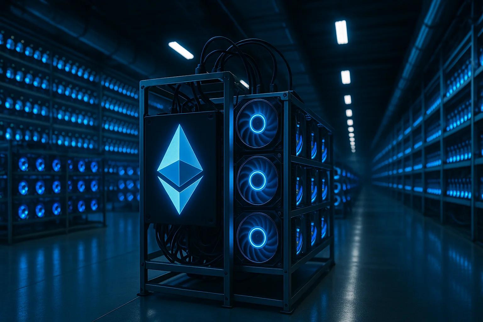 A row of computer servers with blue lighting
