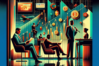 Stylized office scene with people discussing