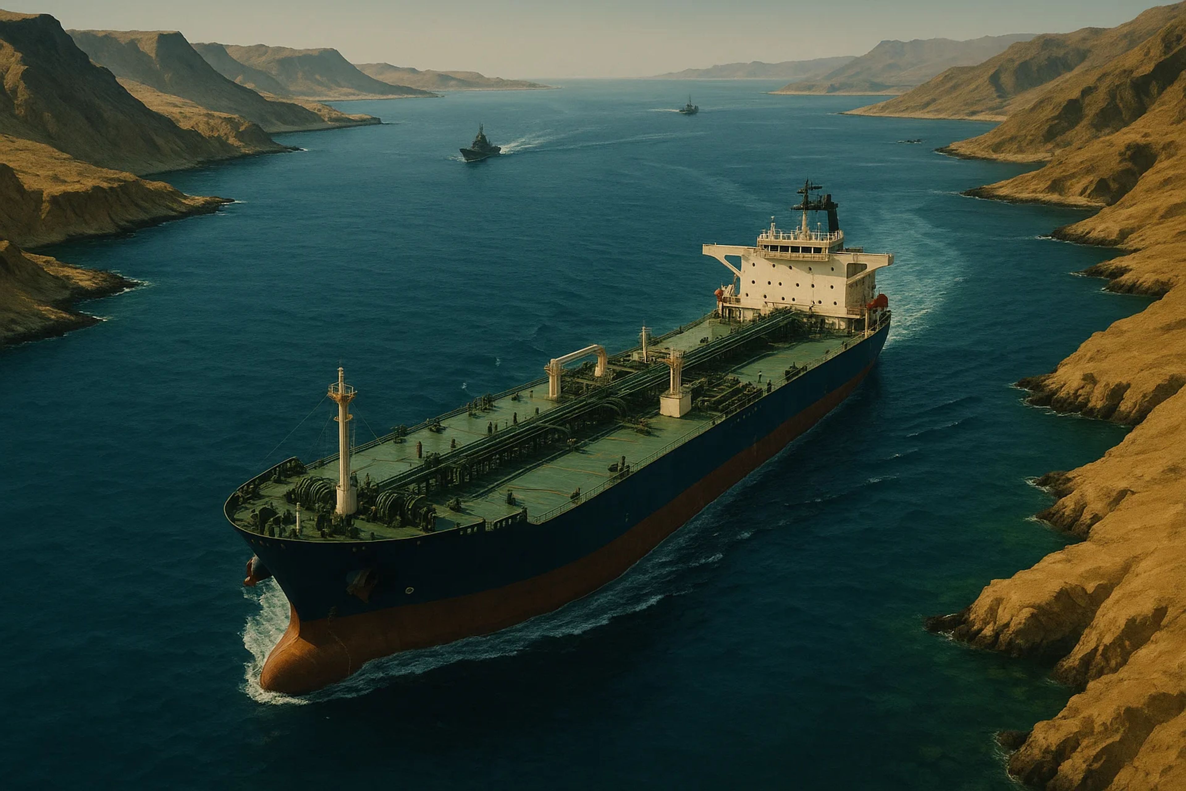 Large cargo ship navigating a narrow waterway