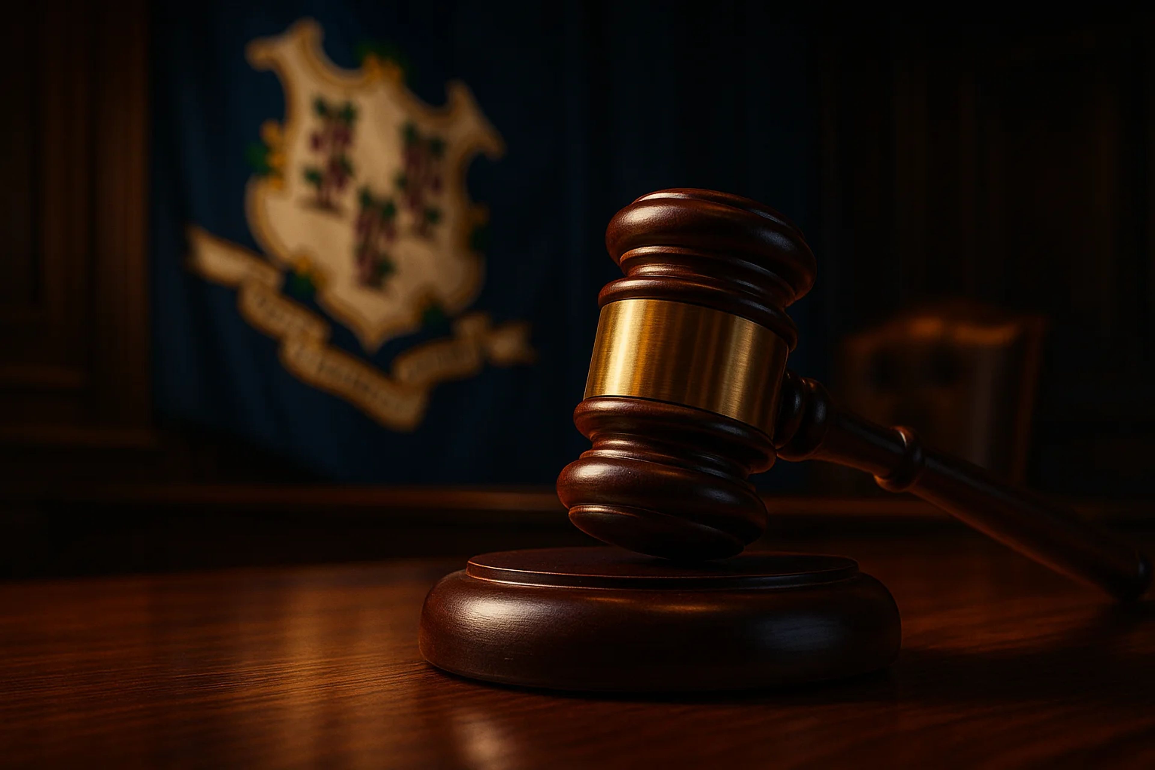 Wooden gavel resting on a circular base