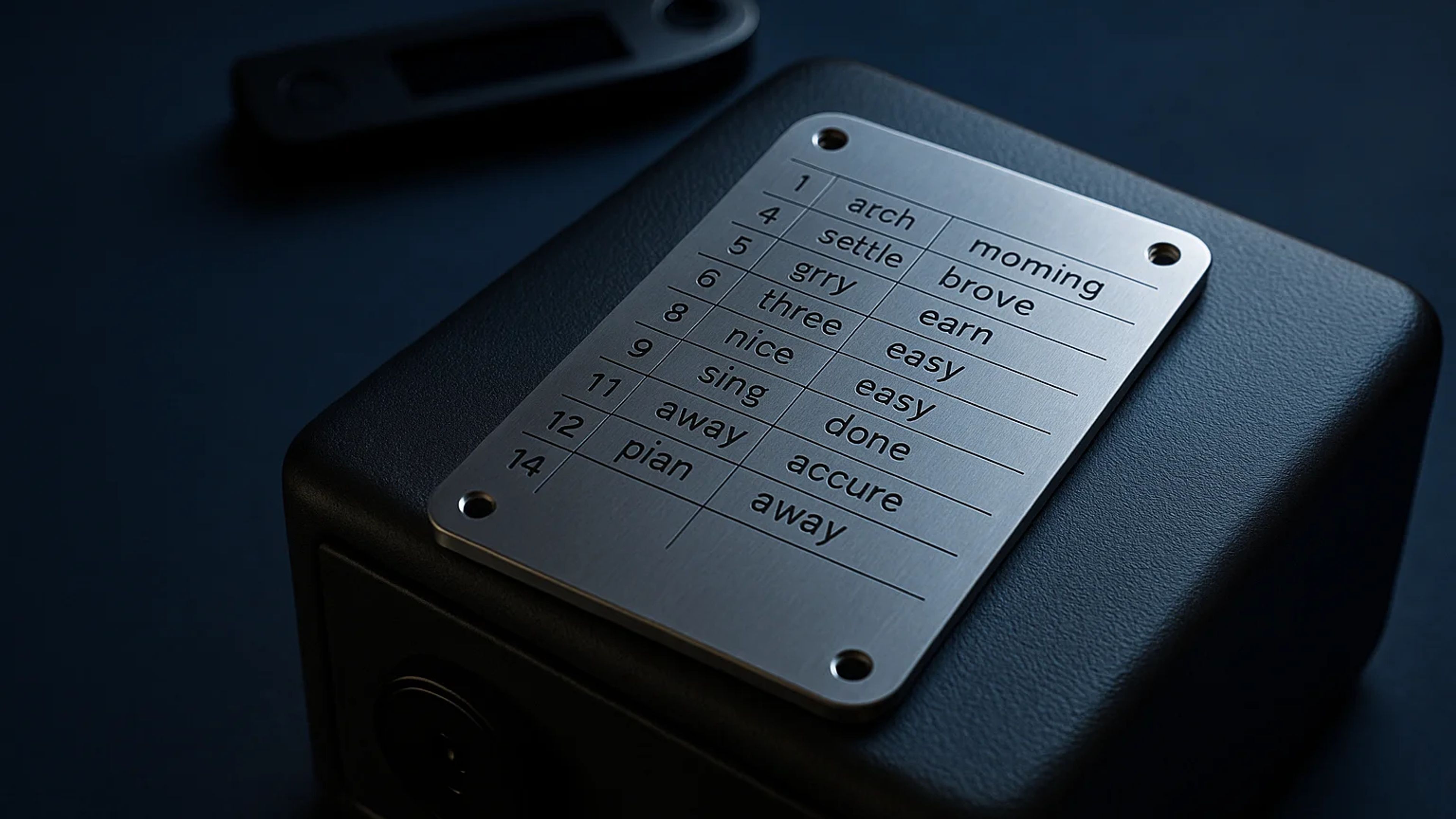 A black box with a metallic plate featuring a