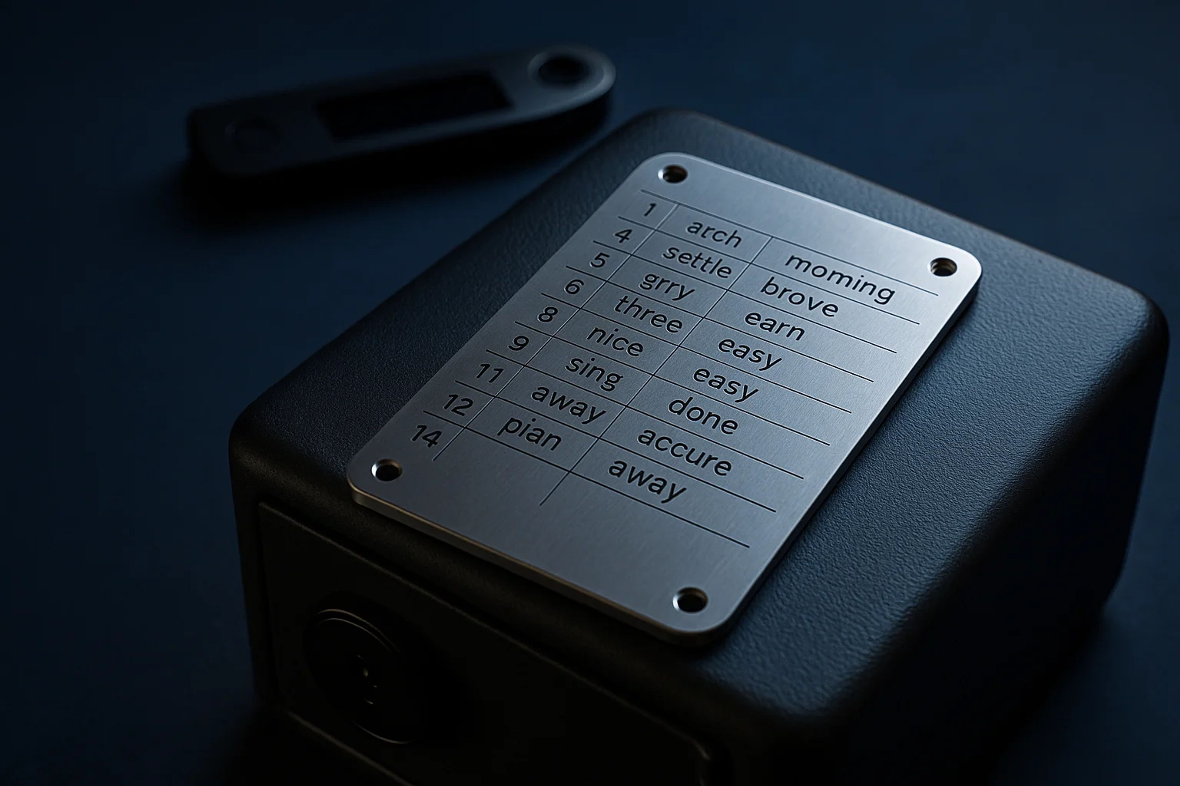 A black box with a metallic plate featuring a