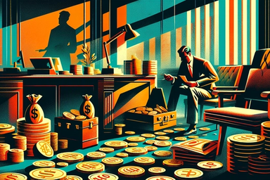 A dimly lit office with a man sitting among