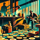 A dimly lit office with a man sitting among