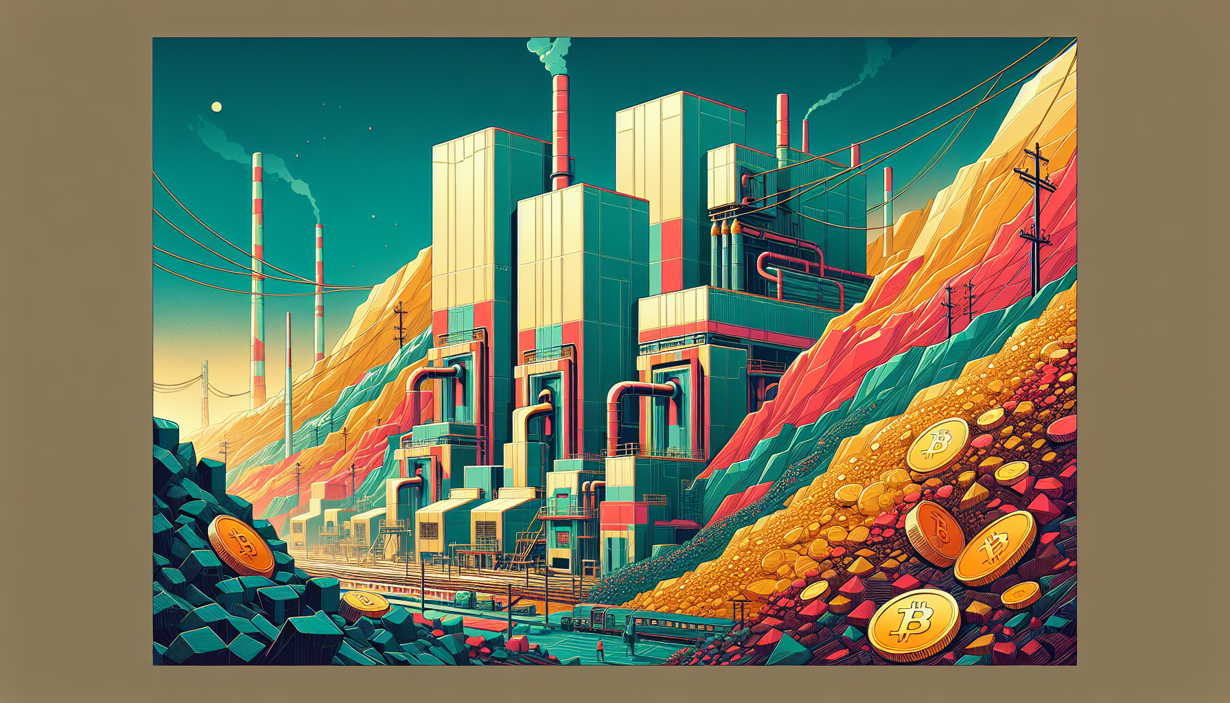 Colorful industrial landscape with factories and