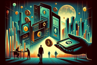 Silhouetted figures in a digital landscape with