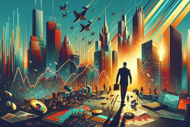 Silhouette of a businessman walking towards a