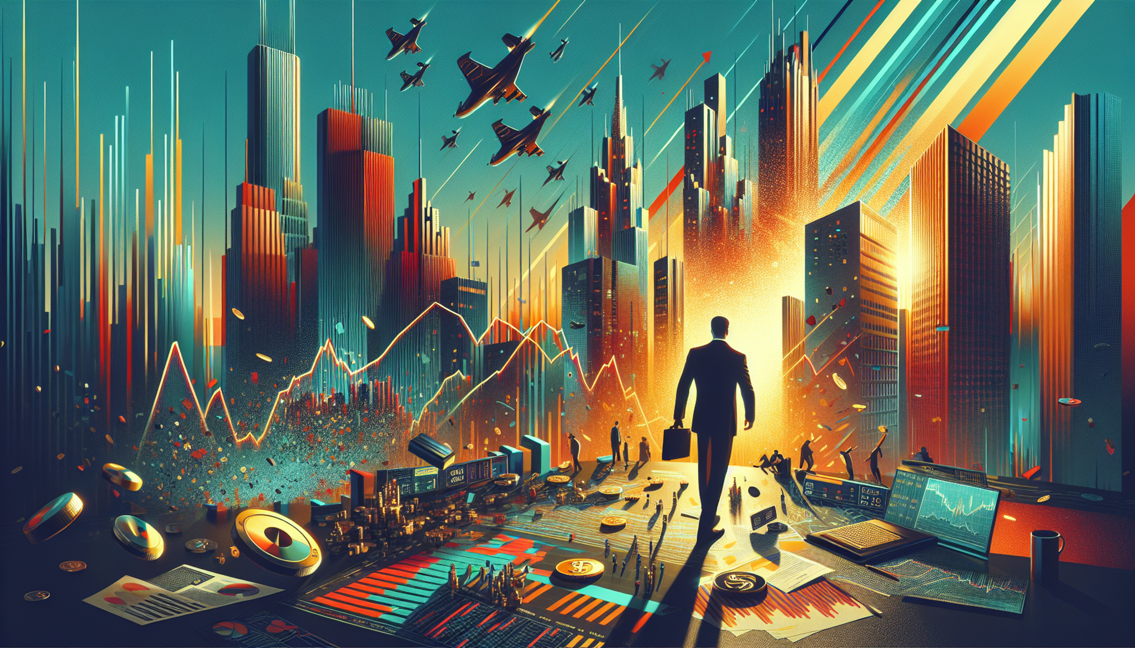 Silhouette of a businessman walking towards a