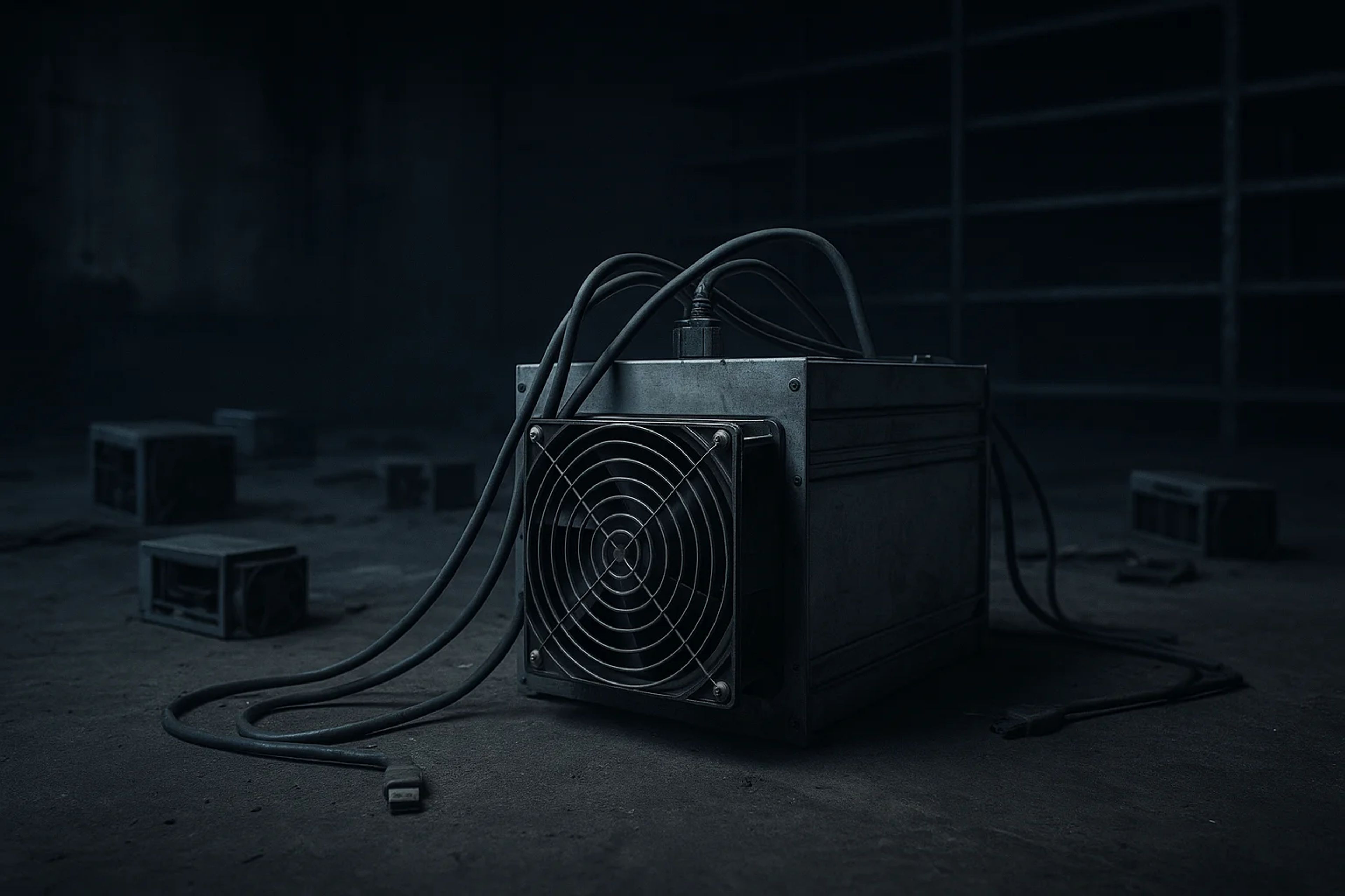 A metallic device with a fan, surrounded by