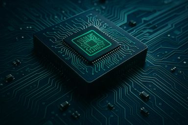 Close-up of a microchip on a circuit board