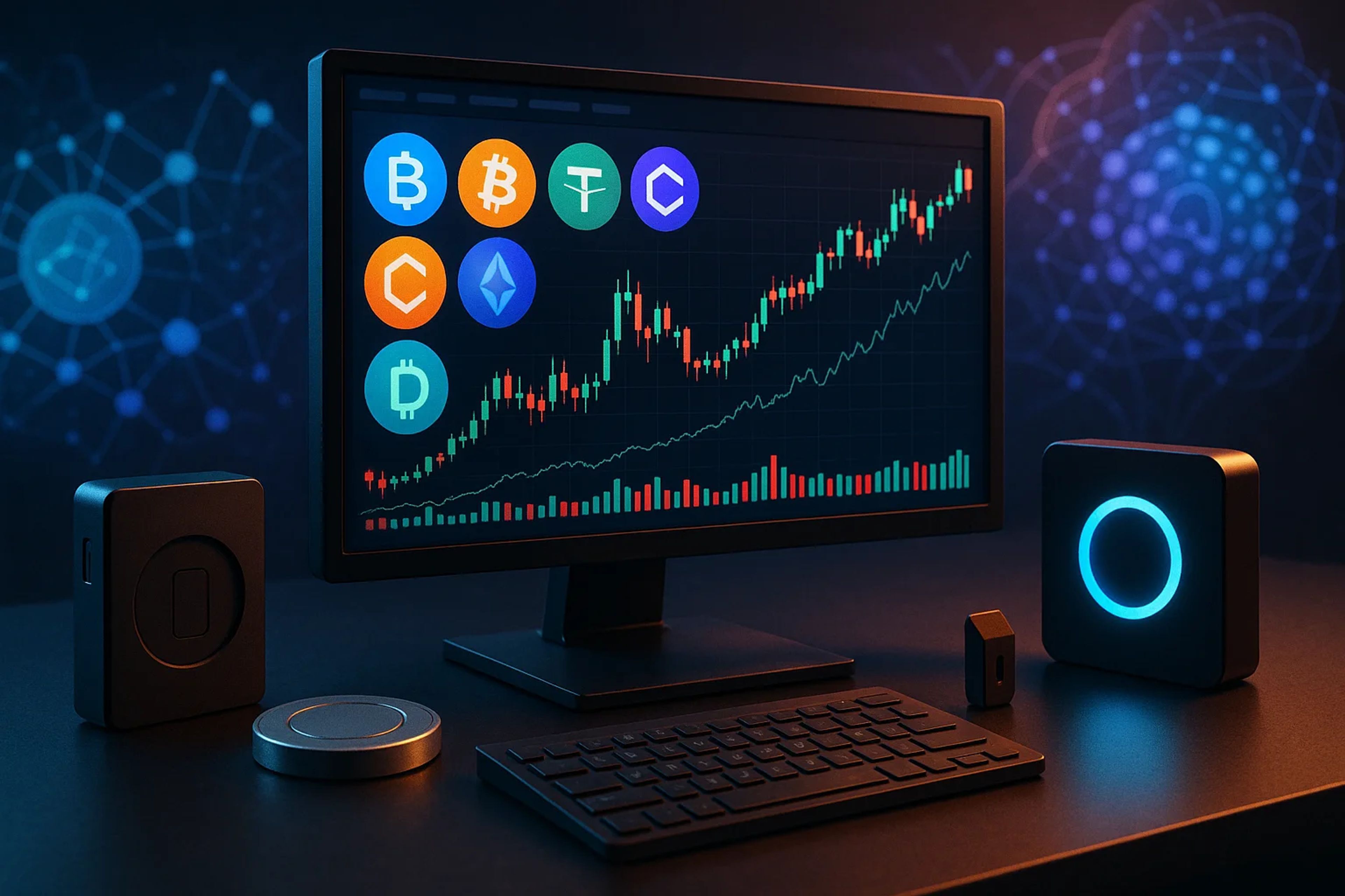 Desktop computer displaying cryptocurrency market