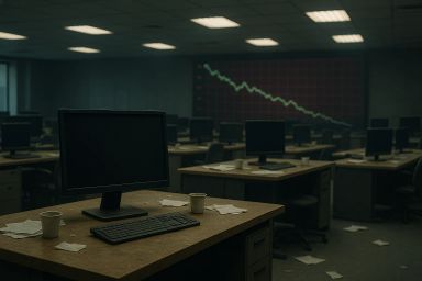 Deserted office with empty desks and monitors