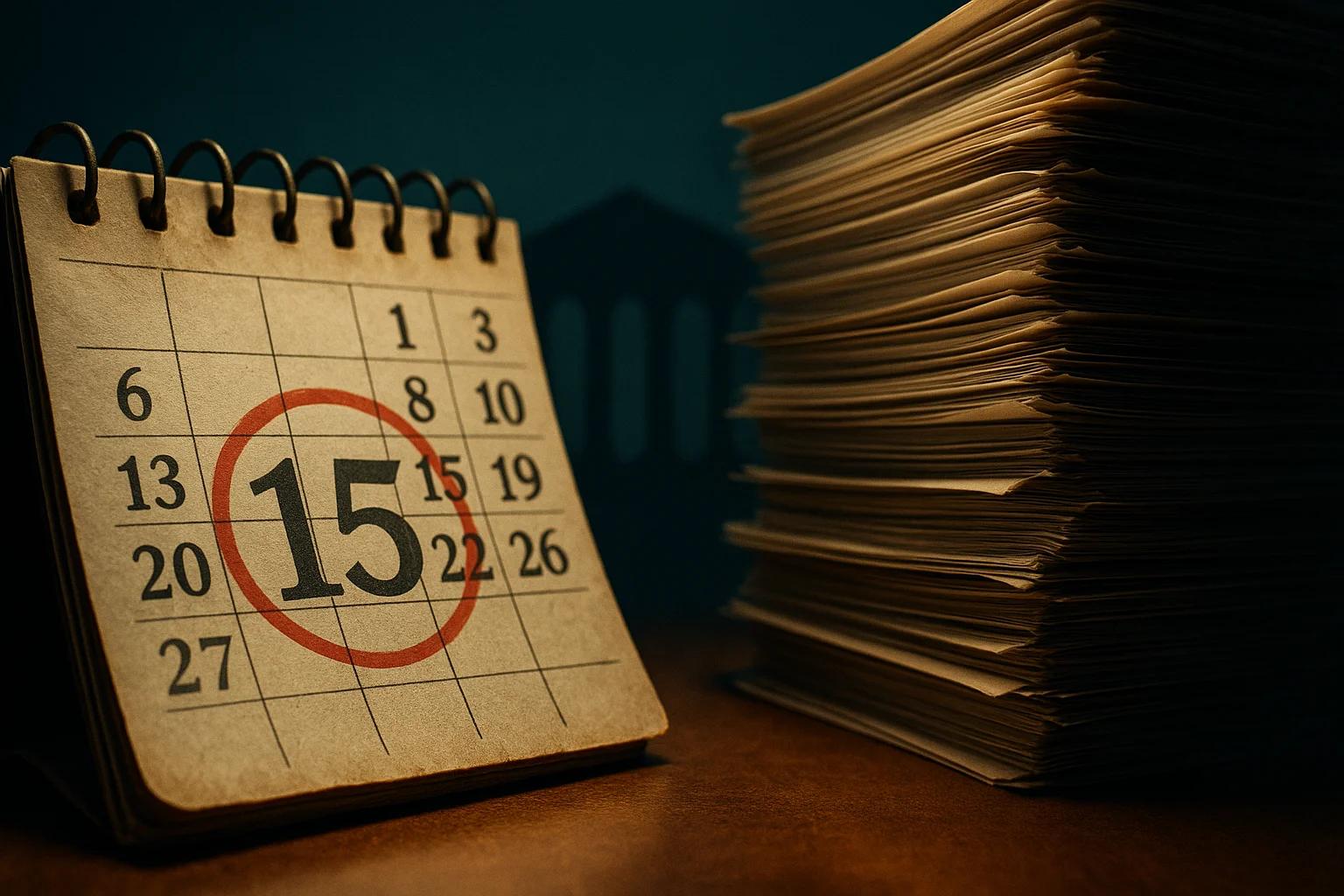 Spiral-bound calendar displaying the 15th, with a