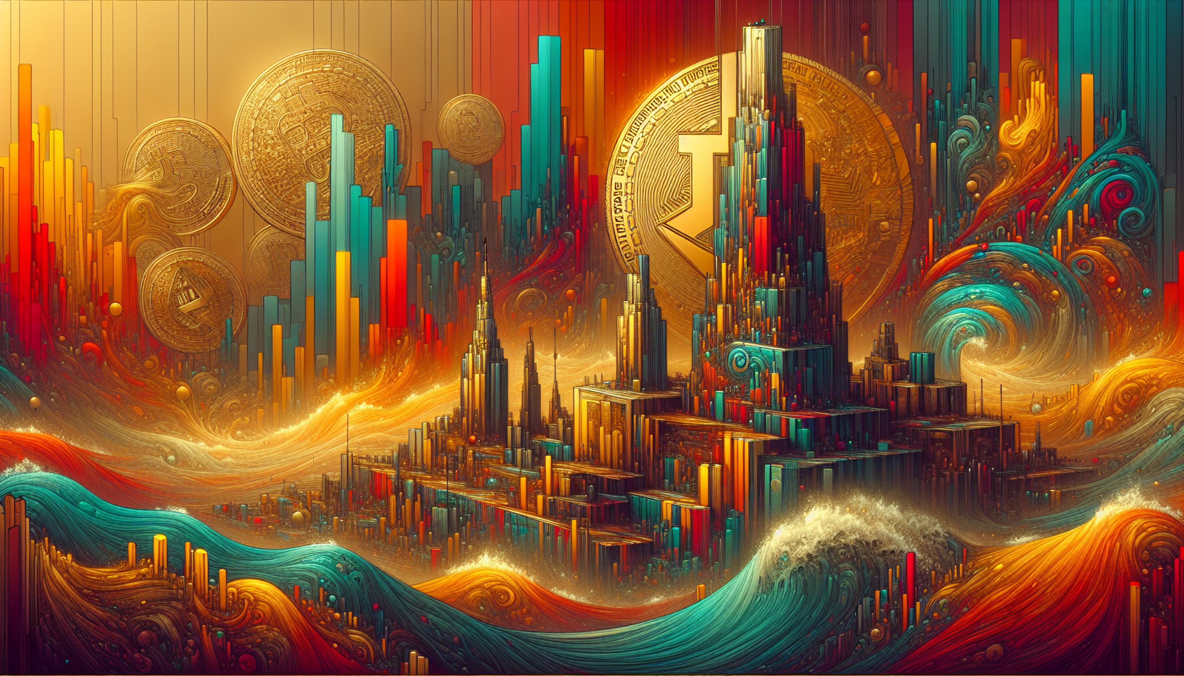 Colorful abstract cityscape with towering