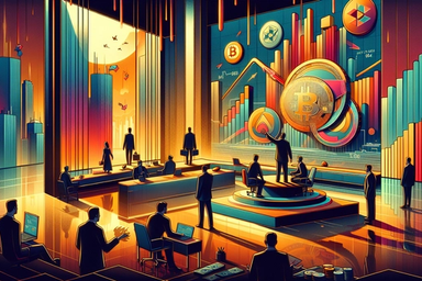 A vibrant, stylized conference room with